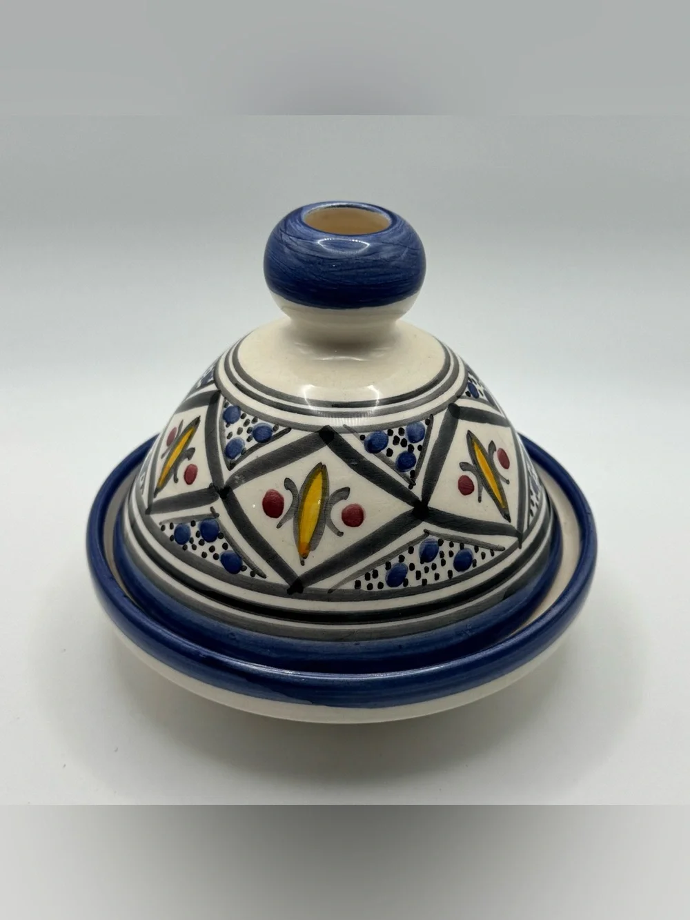 Hand Painted Moroccan Ceramic Mini Tagine Lidded Dish Blue Floral